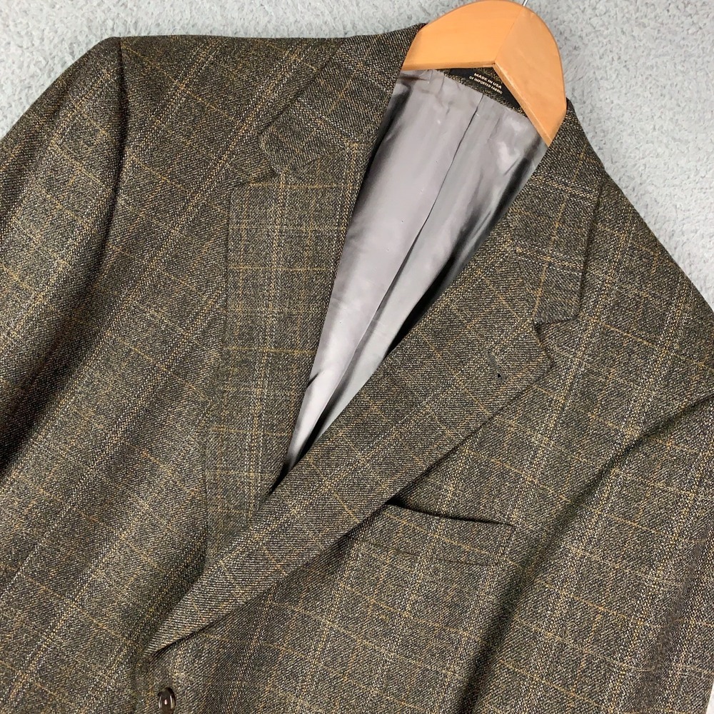 Hart Schaffner Marx Sport Coat Mens 44L Brown Plaid Studio Collection Blazer VTG